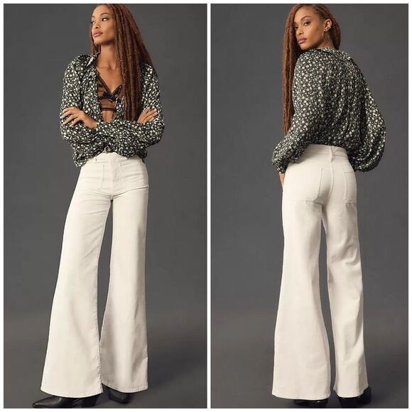 MOTHER The Corduroy Patch Pocket Roller Skimp Jeans Pants in Hal Chalk Size 33 - Picture 1 of 16
